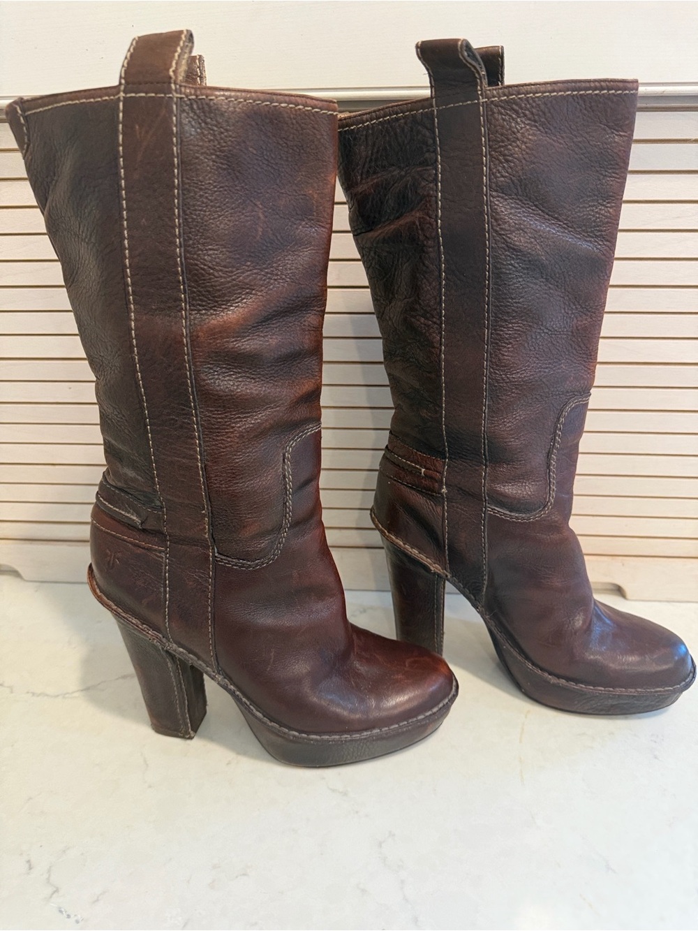 Frye Vintage Victoria Mid‎ Leather Chunky Heel Boots Size 8